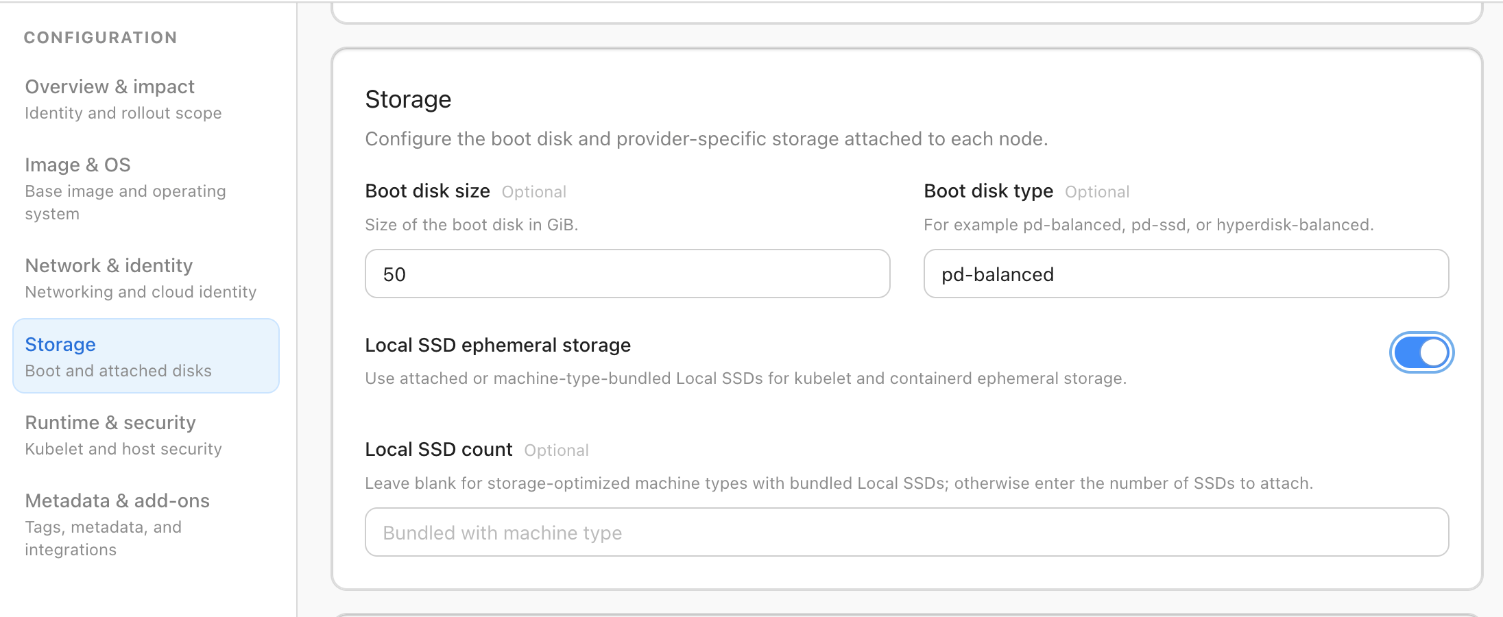 Configure Local SSD ephemeral storage in a GKE NodeClass